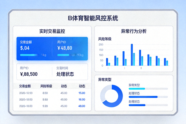 B体育智能风控系统界面示意图，展示实时交易监控与异常行为分析