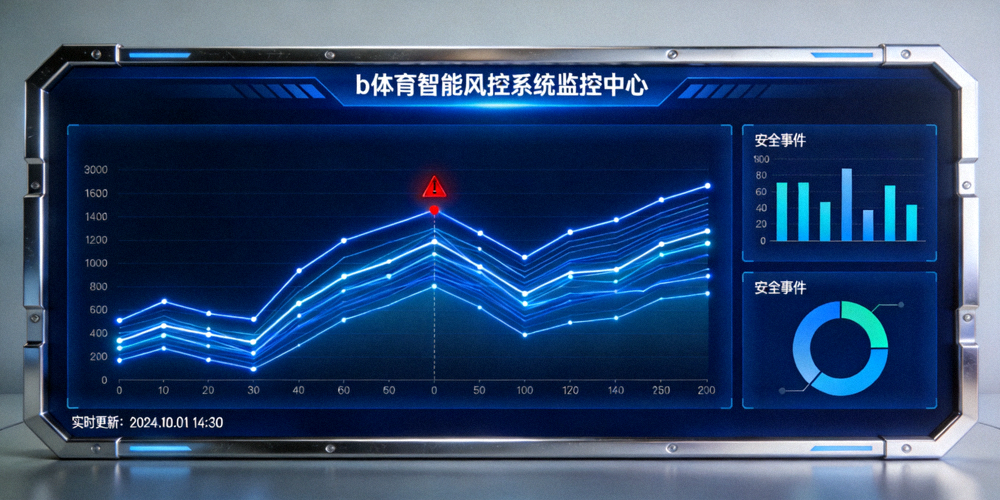 b体育智能风控系统监控大屏，显示实时数据流与安全事件图表