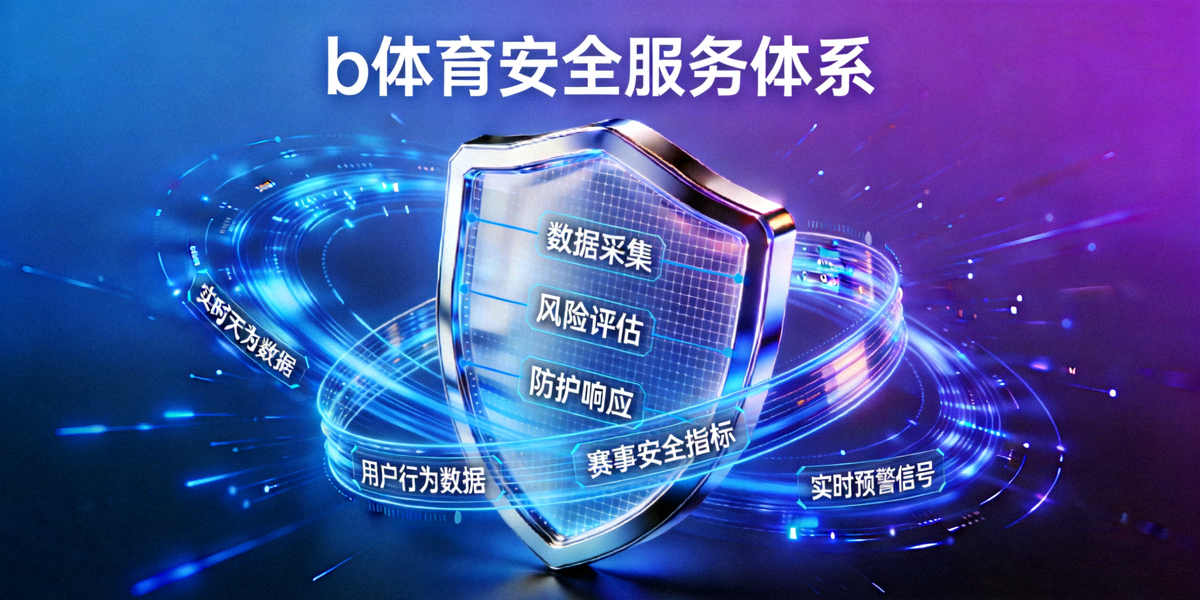 b体育安全服务体系概念图，展示数据流与防护盾牌交织的科技视觉