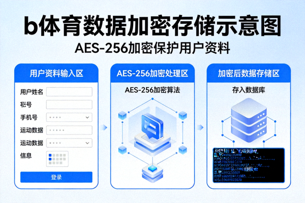b体育数据加密存储示意图，展示AES-256加密保护用户资料