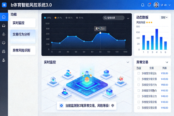b体育智能风控系统3.0界面，实时监控交易行为并识别异常风险